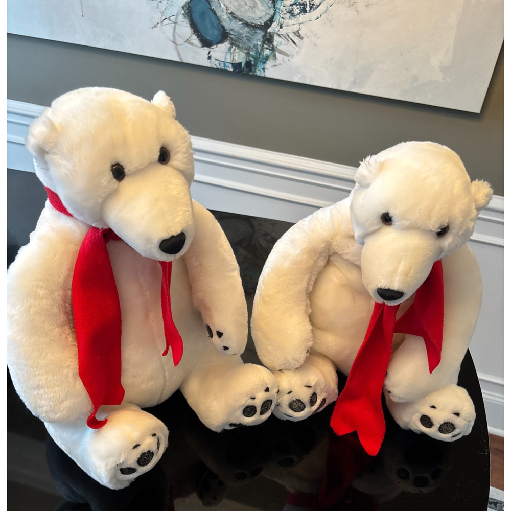 Dillards Plush Polar Bear Red Scarf 17.5in Holiday Christmas Decor Set of 2